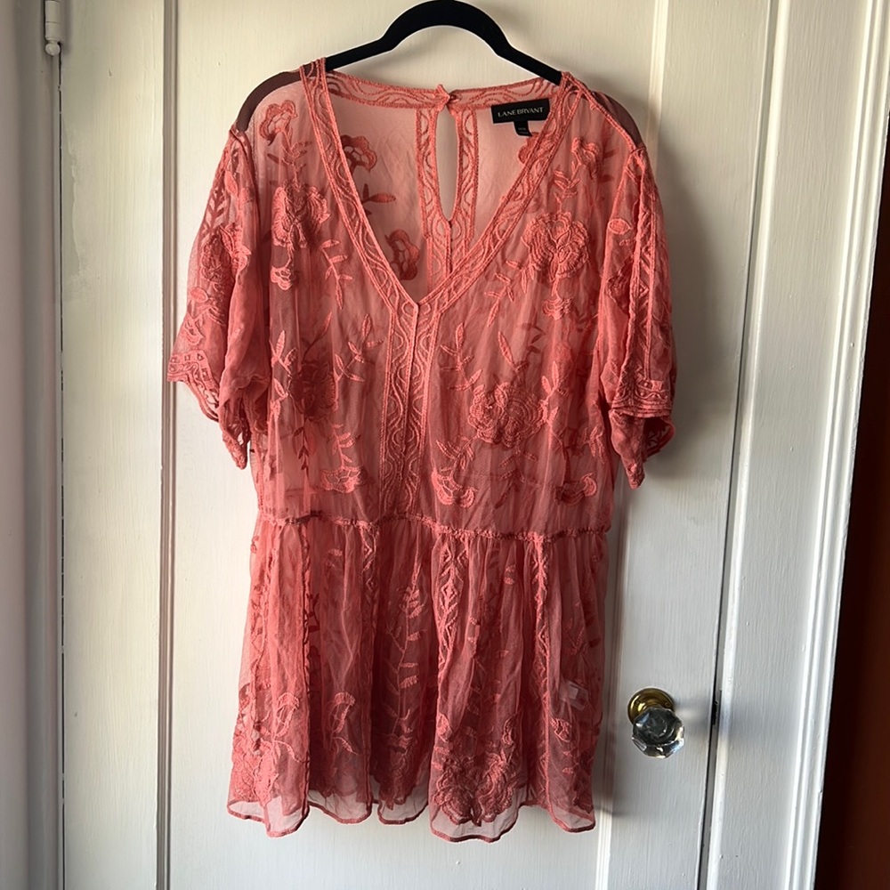 Rose Pink Lace Short sleeve Top - Lane Bryant